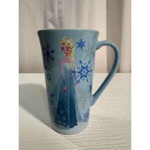 Disney Store Frozen Elsa Latte Mug Blue Ceramic Snowflake Coffee Cup 6" S0047